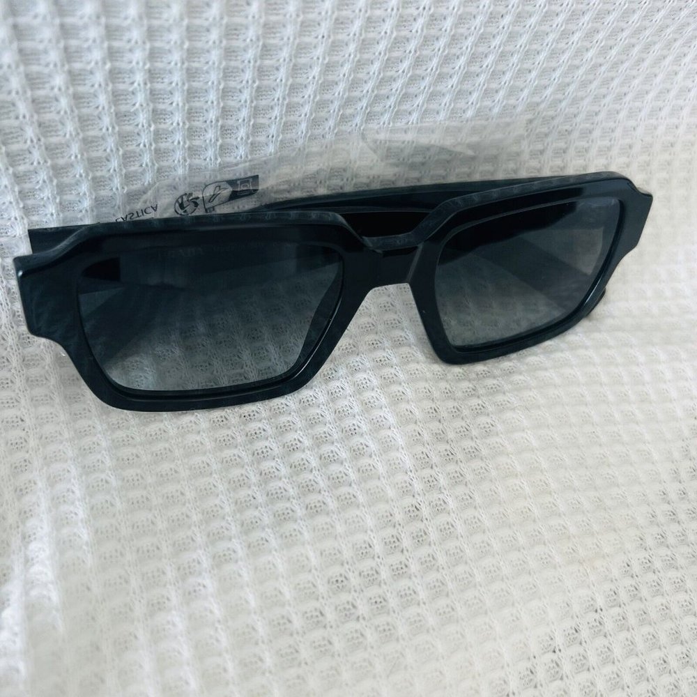 Prada PR 02ZS Square Sunglasses Black Plastic Dark Grey Gradient Silver Unisex - Picture 7 of 14